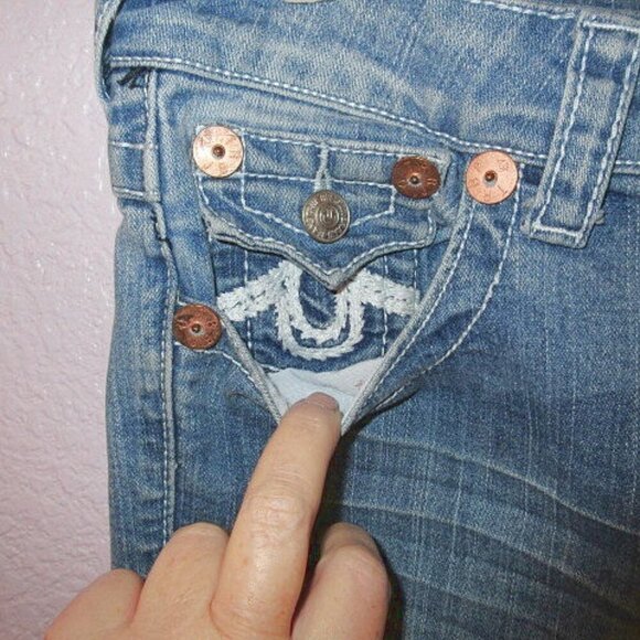 Vtg True Religion Julie Low Rise Jeans Size 27 Flap Pockets Stretch Y2K 90s - Picture 8 of 12